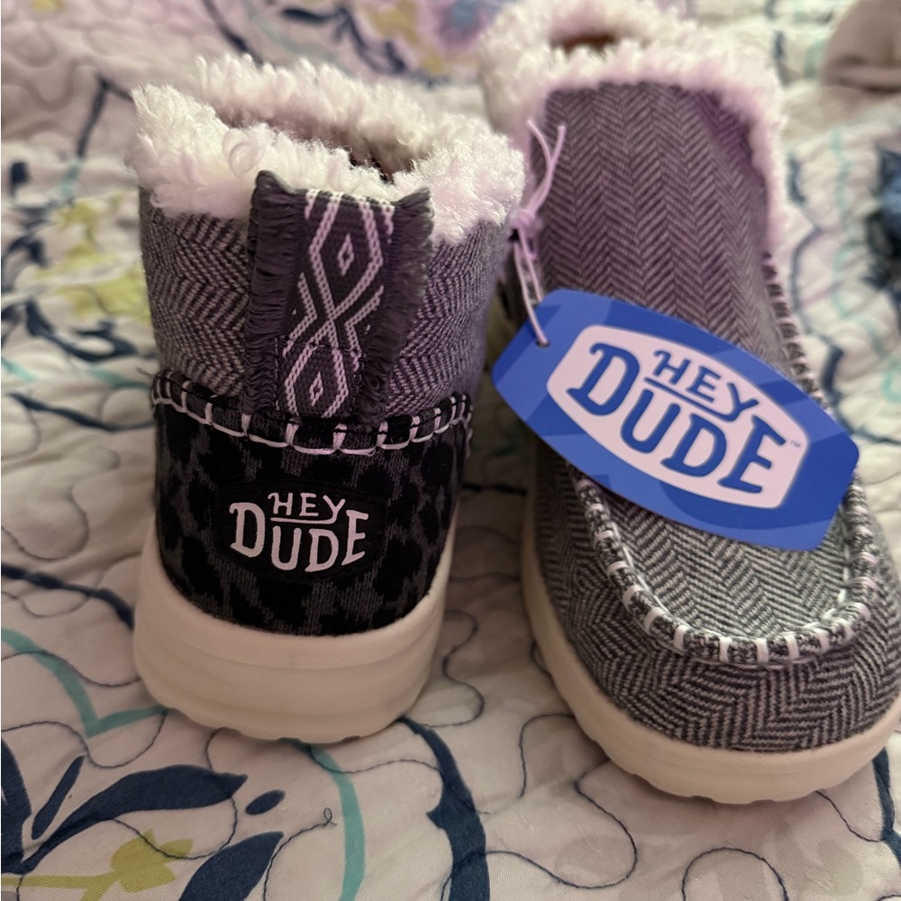 Hey Dude Black and White Herringbone Shoes